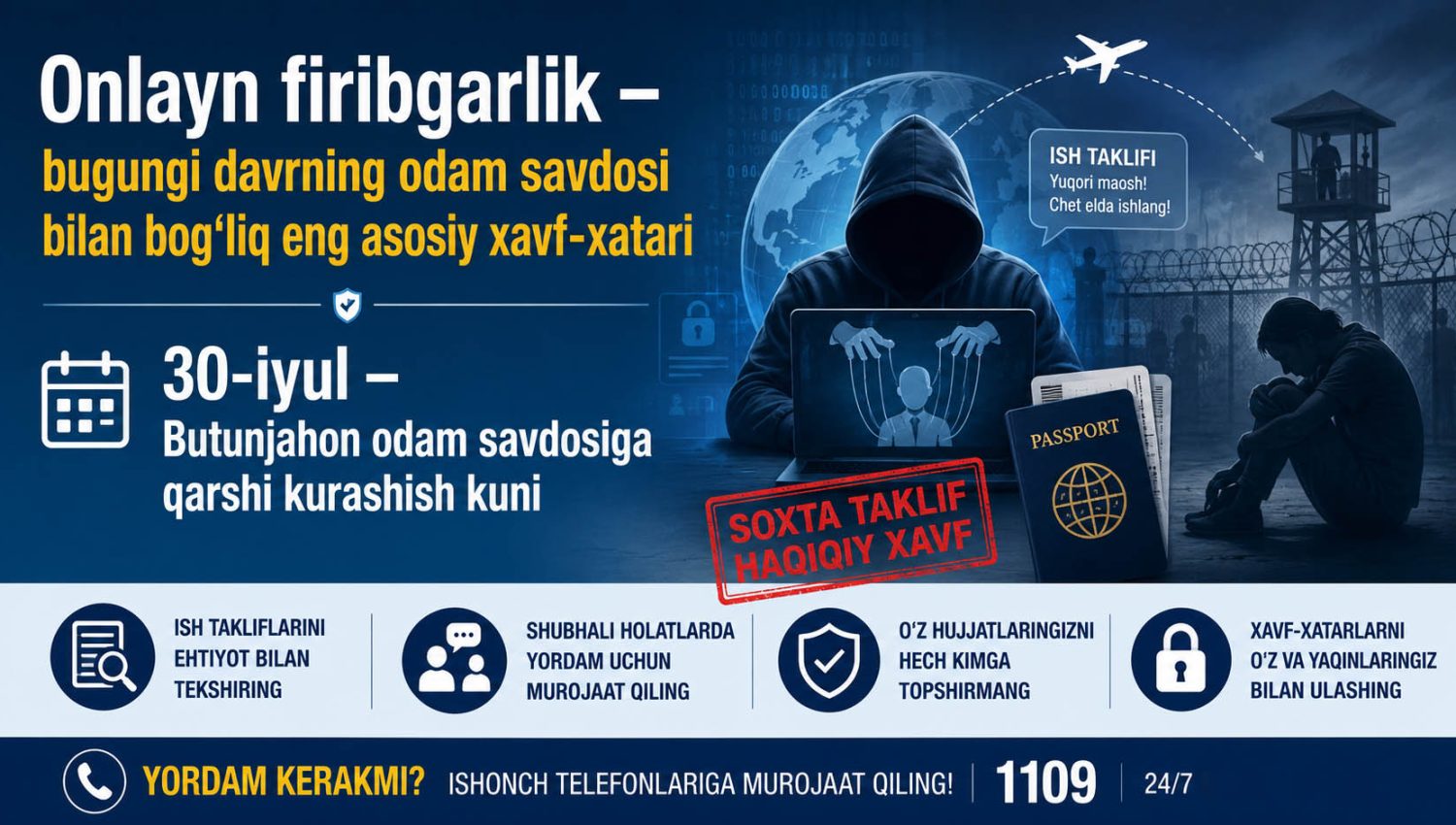 Onlayn firibgarlik – bugungi davrning odam savdosi bilan bog‘liq eng asosiy xavf-xatari