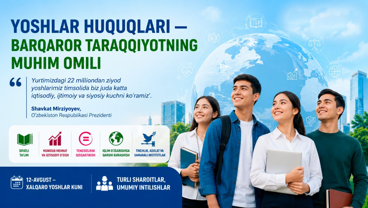 YOSHLAR HUQUQLARI — BARQAROR TARAQQIYOTNING MUHIM OMILI