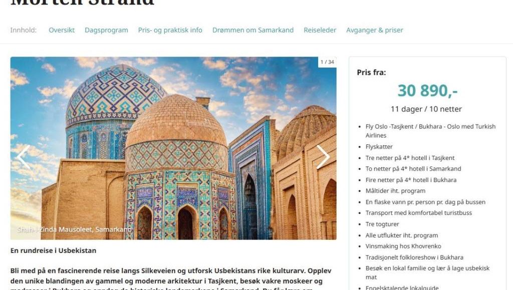 Norvegiyalik turoperator O‘zbekistondagi Ipak yo‘li xazinalarini targ‘ib qilmoqda