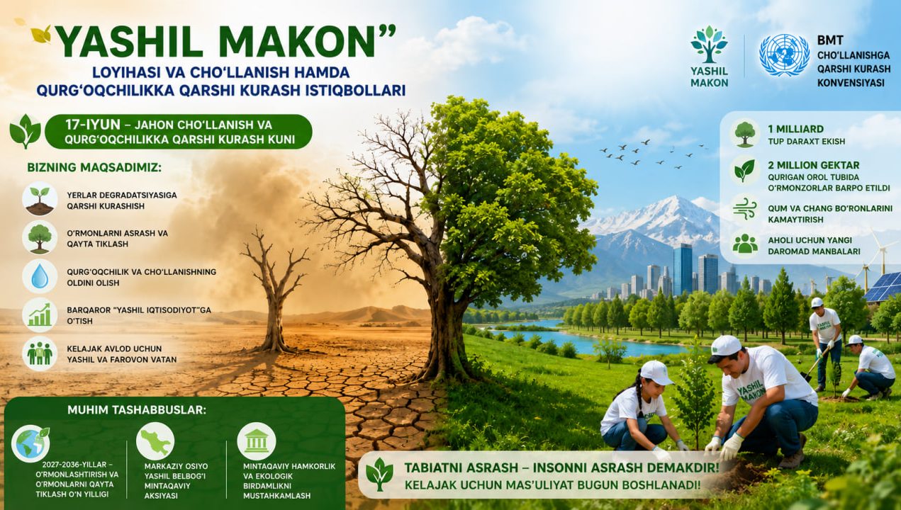 “Yashil makon” loyihasi va cho‘llanish hamda qurg‘oqchilikka qarshi kurash istiqbollari