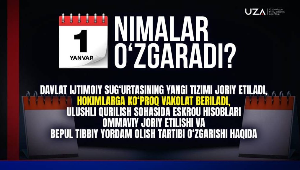 Qonunchilikda 1 yanvardan nimalar o‘zgaradi? (+video)