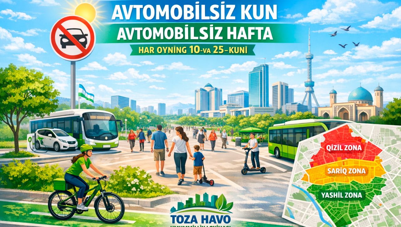 Endi har oyda “Avtomobilsiz kun” va “Avtomobilsiz hafta” aksiyalari o‘tkaziladi