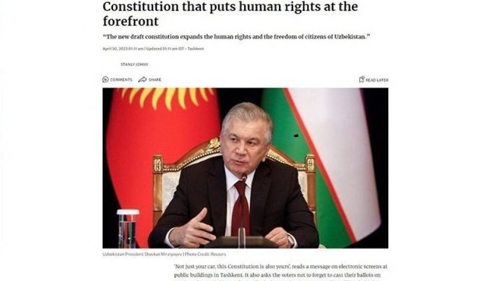 Hindiston OAV: O‘zbekistonda inson huquqlari birinchi o‘ringa qo‘yilgan yangi Konstitutsiya bo‘yicha referendum o‘tkazildi