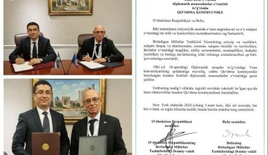 Oʻzbekiston va Beliz oʻrtasida diplomatik munosabatlar oʻrnatildi