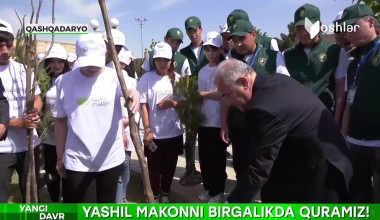 Akmal Saidov Qarshida barpo etilgan 1,5 gektarlik yangi bog‘ning ilk ko‘chatini o‘tqazdi